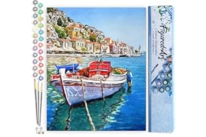 Figured'Art Peinture par Numéro Adulte Barque Amarrée au Port - Activité Manuelle Kit de Loisir Créatif DIY Numéro d'art Complet - 40x50cm sans châssis en Bois