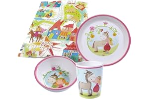 ‎KILALA Haba Geschenkset Melamin Vicki & Pirli 3-teilig Pferde Kindergeschirr Teller Schüssel Becher Taufe Geburt