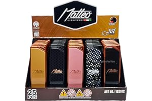 Zactly 5 x MATTEO Windproof Jet Flame Lighter Set Rare Dustproof Electronic Gas Refillable (Elegant Dots)