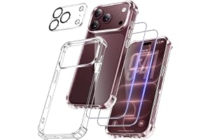 FLLAO 4 en 1 Coque pour iPhone 18 Pro 6.3", Transparent | 2 Verre Trempé et 1 Caméra Protecteur, Protection e…