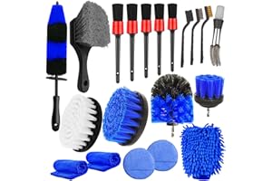 Yumzeco 20 Kit Nettoyage Voiture avec Brosse Jante Voiture,Brosse Perceuse,Gant Microfibre Chiffon Microfibre Voiture,Brosse Métallique Nettoyage Voiture Interieur,Pad Polissage,Brosse Store Venitien