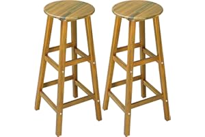 ‎CASARIA Casaria® Bar Stools Set of 2 Wooden Acacia Outdoor 75 cm Seat Height Footrest 150 kg Load Capacity Solid Round Rustic Garden Kitchen Bar Chair Stool Brown