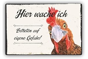 SOOBSOO Hier wache ich - Vorsicht Huhn Vintage Schild 20x30cm aus stabiler Hartschaumplatte in 3mm Stärke - mit UV-Schutz und witterungsbeständig