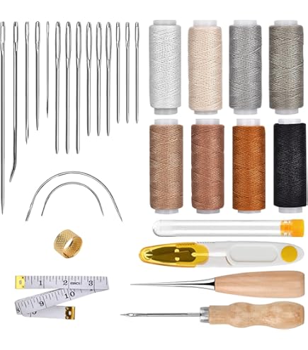 Kit Riparazione Cucito Pelle - Set Professionale Con Punteruolo, Aghi E Fili Cerati | Per Fai Da Te E Artigianato - Foto 10
