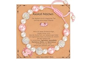 Aretas Axolotl Armbänder für Mädchen Kinder Rosa Perle und Strass Kugeln/Rosa Naturstein Armband mit Axolotl Anhänger Cute Stuff Kleine Schmuck Süße Sachen kinderschmuck Geschenke für Enkelin, Tochter