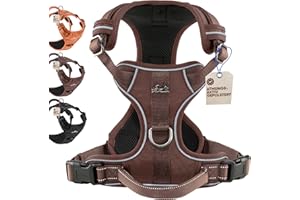 FREUDENTIER Hundegeschirr mit Griff, atmungsaktiv gepolstert - Bombenfester Sitz & maximale Sicherheit - Anti Zug Hundegeschirr kleine, mittelgroße & Grosse Hunde - Hunde Geschirr (Braun, M)
