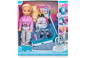Nancy - Un día con patinete, Muñeca con patinete, tiene luces en las ruedas, ropa muy cool y accesorios para llevar en su mochila, para niñas y niños a partir de 3 años, Famosa (700016705)