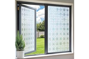 DARUITE Dekoracyjna folia okienna, wzór kwiatowy, matowe szkło, statyczne przyleganie, ochrona przed promieniowaniem UV, nieprzylepna, zdejmowana folia okienna do biura, domu (44 x 200 cm)