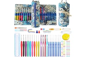 JOZEA Häkelsets, Zylindrische Form Häkelnadeln Set, Bunte Ergonomische Griffe Häkelnadeln, Zubehör Kit Häkelnadeln, mit tragbare Organisator Tasche, Dunkelblau