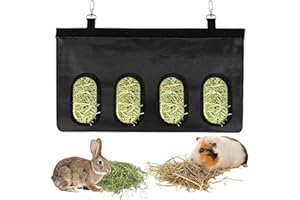 GIEEU Borsa per Fieno per Conigli, Borsa per Mangiatoia di Fieno, borsa per mangiatoie automatiche, fieno da appendere con 4 finestre per piccoli animali domestici, nero