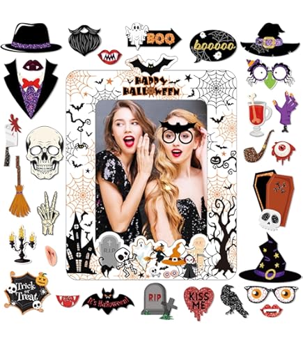 Accessoires De Photomaton Halloween,30 Pieces Halloween Photo Booth Props Kit,Accessoire Photo Halloween Avec Des Bâtons Masquerade Cadre Photobooth Zombi Tombeau Decoration De Fête D'halloween