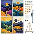 4 Pack Paint by Number Kits for Adults with Framed Canvas&Wooden Easel, DIY Adult Painting by Number Kit Oil Acrylic, Sunset Mountains Painting Kit for Beginners, Arts and Crafts for Decor 8x12in