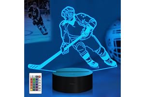 Ishockey, present, CooPark, 3D, ishockey, nattlampa för barn, 16 färger som kan ändras med fjärrkontroll, dimbar funktion, sp