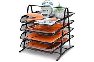 PLSOPPKG Bandeja para Cartas, 4 Niveles de Malla metálica, Organizador de Bandeja de Cartas, Bandeja de Documentos de Metal Bandeja de Papel, A4 Bandeja de Escritorio para Oficina Soportes de Apilamiento