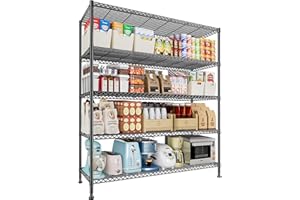 Forthcan 5-tier Storage Shelf Heavy Duty Shelving Unit, 115 x 45 x 180cm Garage Wire Shelving Unit Loads 2000 LBS, Adjustable Metal Industrial Utility Shelf Rack for Kitchen, Pantry, Warehouse