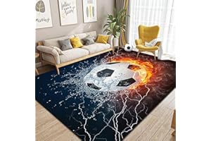 Dai Lufei Football Rug, Football Pitch Visual 3D Football Rug, Ice Fire Flames, Printed, Large Area Rug, Sports Football Field Floor Mat, Teenager's Room, Football Rug, 140 x 200 cm