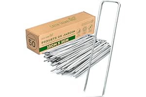 Green Thumbz Piquets De Jardin Galvanisés - (Paquet De 50) 6 inch Sardines De Fixation pour Bâche, Contrôle des Mauvaises Herbes, Gazon Artificiel, Filet - Antirouille Sardines Camping pour Tente