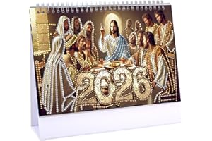 CXINLky Diamond Art Painting Calendario da tavolo 2026, Diamond Art Natale da scrivania con supporto, calendario da tavolo con lista delle cose da fare sul retro