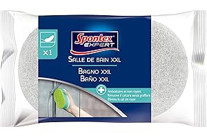 SPONTEX EXPERT – Eponge Salle de Bain – Taille XXL – Nettoie et Fait Briller – Cellulose – Ultra Absorbante – 1 Eponge XXL Gris/Vert
