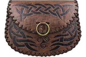 HiiFeuer Viking Embossed Belt Bag, Vintage Medieval Faux Leather Side Pack, Middle Ages Portable Belt Pouch For LARP Ren Faire (Brown B)