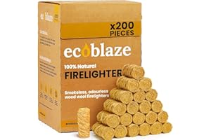 200 Firelighters - Ecoblaze Natural Firelighters | Fast lighting & Odourless, Fire Lighters For Wood Burners & BBQ Ovens, Stoves & Fireplaces
