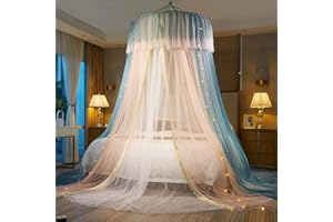 HUOQOU Prinzessinnen Betthimmel für Mädchen - Doppelschicht Durchsichtiges Netz Kuppel Vorhang, Rundes Spitzen Moskitonetz für Schlafzimmer Dekoration (Rosa/Blau/Weiß)