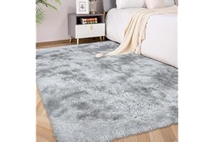 ‎FVVRAX FVVRAX 120x180 cm Bereich Teppiche für Schlafzimmer Wohnzimmer, Tie-Dyed hellgrau flauschig Fuzzy Shag Shaggy Teppich weichen Plüsch Teppich, Indoor-Boden Teppich für Kinder Home Decor Ästhetik