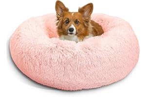 Best Friends by Sheri The Original Calming Donut Cat and Dog Bed in Shag Fur Cotton Candy Pink, Medium 30x30"