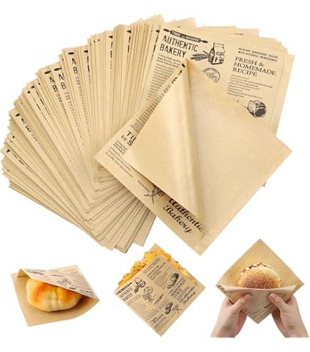 AWCIGG 200 vellen Deli papieren bladen, 30 x 30 cm, boterbroodpapier, bruin, milieuvriendelijk bakpapier, hamburgerpapier, broodpapier, vetdicht wikkelpapier