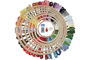 HAUSPROFI Stickerei Starter Set Kreuzstich Tool Kit Einschließlich 50 Farbfäden und 12 Nadel, 7 Bambus Stickrahmen 4-12 Zoll