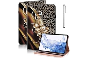 GLANDOTU Coque pour Samsung Galaxy Tab A7 10,4 2022/2020 (T500/T503/T505/T507) avec Stylet,Étui Housse de Protection Ultra Fin en Cuir PU avec Fonction Support pour Samsung Tab A7 -Fleur métallique