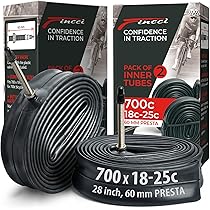 Presta Valve Bike Camera d'Aria, 2 Pack 700x23c Camera d'Aria Assorbimento degli Urti Isolamento Elettrico con 2 Leve per Pneumatici per Mountain Bike per Bici da Strada (700X23C Bocca francese 48