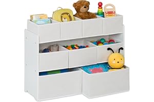 Relaxdays Estantería Infantil con 9 Cajas de Tela, 60 x 92 x 30 cm, Organizador Juguetes, Cómoda Cuarto Niños, Blanco