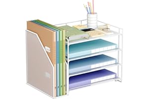 VITVITI Schreibtisch Organizer, 4 Ebenen Briefablage, Aktenhalter mit Stehsammlere, Büro Organizer für A4 Dokumentenablag, Zeitschriftensammler (Weiß)