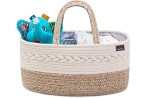 YeaYee Baby Windel Caddy Organizer，Multifunktionale Aufbewahrungsbox für Windeln， mit wechselbaren Fächern, 100% Baumwoll-Leinen, tragbarer Aufbewahrungskorb für Windeln, Babyparty-Geschenk