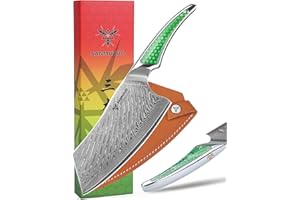 SANMUZUO Coltello Nakiri da 18CM, coltello da carne giapponese in acciaio damasco VG-10, coltello da verdura ultra affilato con impugnatura a codolo intero in resina verde, serie LA-S9