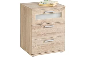 ‎CARO-MÖBEL CARO-Möbel Nachttisch Nachtschrank Nachtkommode Mary für Boxspringbett, 45 x 53 x 38 cm, in Sonoma Eiche und 3 Schubladen, oberste mit Glaseinsatz