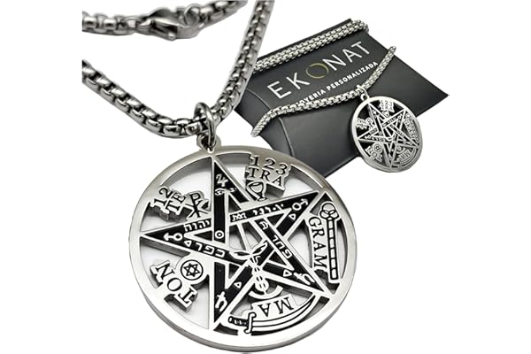 Tetragramatón Acero Inoxidable Grande con Cadena – Colgante Pentagrama Protector para Hombre y Mujer – Amuleto de Protección Energética, Símbolo Sagrado Esotérico, Collar Acero 316L