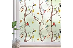 dktie Window Film Stained Glass Window Privacy Film Frosted Glass Bird Window Sticker Non-Adhesive Window Clings for Room Décor, Living Room, Bathroom, Kids Room, Bedroom 90x200cm