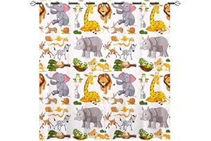 ANHOPE YUANZU Wild Animal Curtains - Kids Childish Zoo Lion Zebra Rabbit Deer Giraffe Print Pattern Eyelet Blackout Room Darkening Window Drapes for Boys Girls Baby Nursery Bedroom 2 Panels W168cm x D137cm