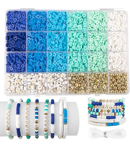 Kit Perles Heishi Argile Polymère 5640 Pièces | 6 Couleurs Bleu, 6mm | Pour Bracelets, Colliers DIY