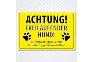 ‎PG PICO SIGNS SCHILDER UND MEHR Hochwertiges Schild " ACHTUNG FREILAUFENDER HUND " 300 x 200 mm rechteckig | Betreten auf eigene Gefahr | Bitte das Tor geschlossen halten |