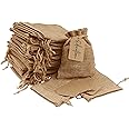 Lamondre 30 Pcs Burlap bag with Drawstring (9x12cm) Hessian Gift Bags with 30 Pcs DIY Tags Resusable Sack Gift Bags Small drawstring bags for DIY Craft - Brown