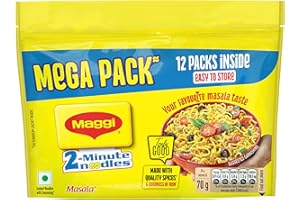 MAGGI 2-Minute Instant Noodles, Masala Noodles With Goodness Of Iron, Made With Choicest Quality Spices, Favourite Masala Taste, 840/900g Pouch (Pack of 12, 70/75g each) (weight may vary)