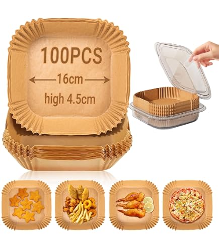 Carta Forno per Friggitrice ad Aria 25cm, 100 Pezzi Carta Friggitrice ad Aria, Rotonda, Non Sbiancata, per Friggitrice ad Aria Forno a Microonde Forno, Perforati Bianco