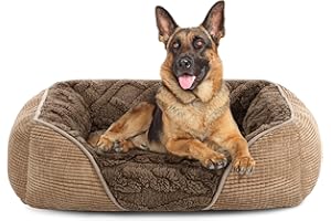 Heymamba Extra Large Dog Bed 90×65×23cm Large XL Dog Bed, Washable Pet Bed Brown with 2Kg Thick Cotton to Prevent Bone Diseases, Waterproof Fluff Dog Sofa Bed XXL for Doberman, German Shepherds