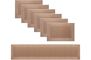 pigchcy Single Frame Champagne Elegant Placemats and Table Runner Set Vinyl Washable Placemats for Dining Table Set of 6 (45 x 30 cm + 45 x 180 cm)