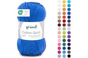 Gründl Laine Cotton Quick uni Fils à tricoter et à crocheter (100 % coton), 1 pelote à 50 g / 125 m, bleu royal
