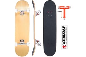 VENOM SKATEBOARDS Venom Core Skateboards Complete Skateboard -Double Kick Trick Skateboard for Kids Boys/Girls Adults Beginners -Advance- Inc Deck/Trucks/Bearings Abec 9 /Wheels/Griptape/Tool