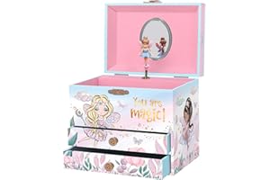 GIGGLE & HONEY Portagioie Carillon per Bambine - Scatola Musicale per Bambini con Fata Che Gira e Specchio, Regali di Compleanno per Bambine, Scatole Portagioie per Bambini da 3 a 10 Anni. 17,1 x 13,3 x 15,2 cm
